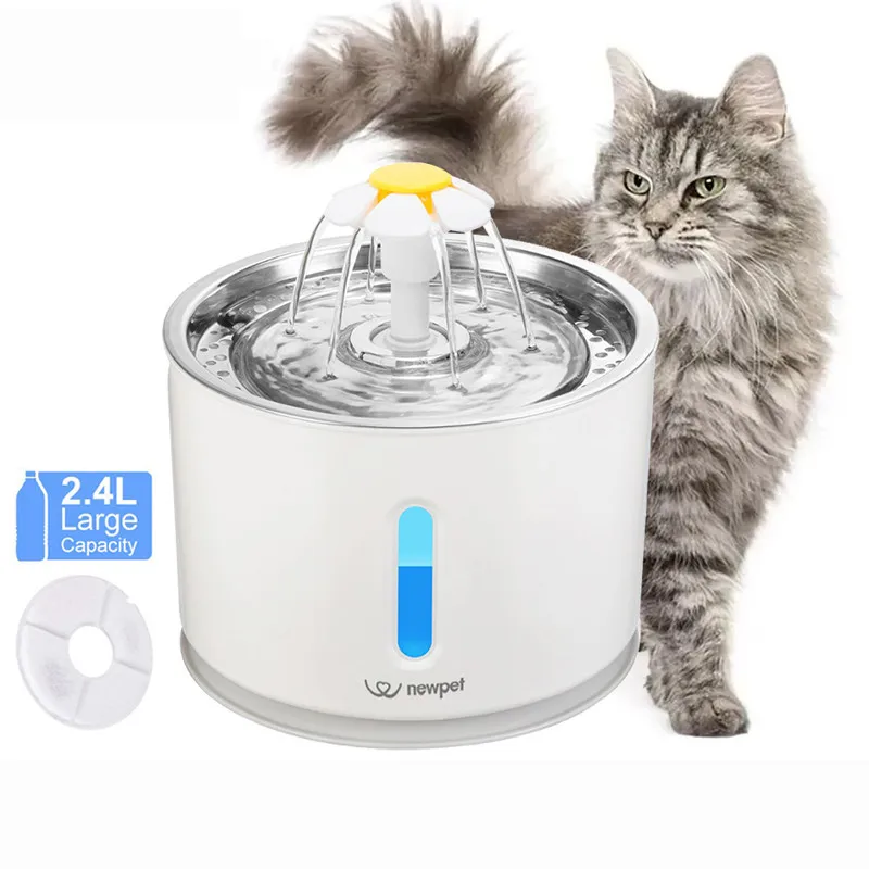 Bebedouro Fonte Automática Newpet 2.4L com Filtro Carvão Ativado e LED Bivolt